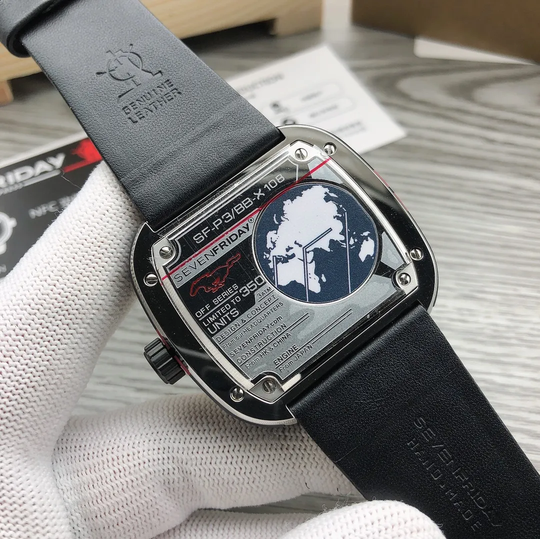 【Authentic Tmall】💰1640! SEVENFRIDAY 🎮 The soul of the Mustang limited edition SF-P6BB comes from the "Fast and Furious" Mustang classic high-power muscle and light sports car. The dial and the case have two eye-catching red stripes that echo each other. 🎮Made of matte black aluminum alloy + stainless steel, cowhide strap and original mechanical movement. Therefore, it is the lightest and thinnest among all Friday watch styles, and the comfort is also the best! Can be equipped with original factory packaging.